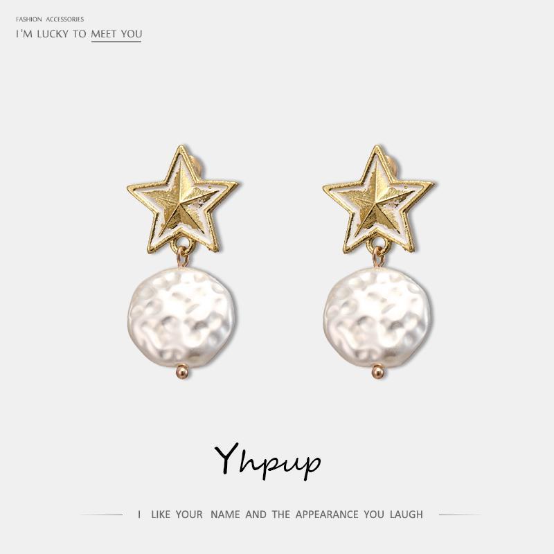 

Yhpup New Statement Baroque Pearls Zinc Alloy Dangle Earrings Star Geometric Zinc Alloy Brincos for Female Elegant Jewelry Gift1