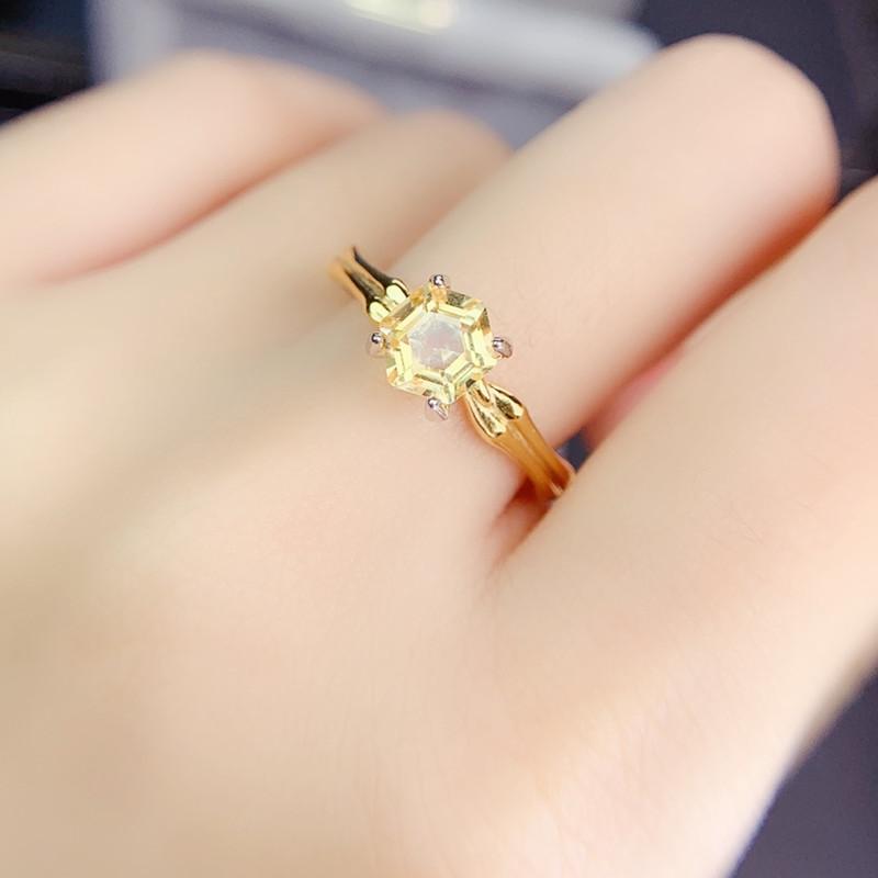 

Cluster Rings Natural Real Yellow Citrine Hexagon Ring Per Jewelry 6*6mm 1ct Gemstone 925 Sterling Silver Fine J215301, Golden;silver