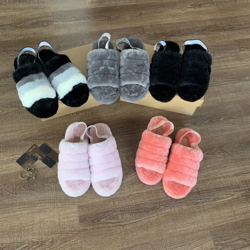 

Women Kids Slippers Fashion Furry Slides Sandals Classic Ladies Girls Warm Thick Slipper Womens Winter Snow Boots Shoes Black Pink