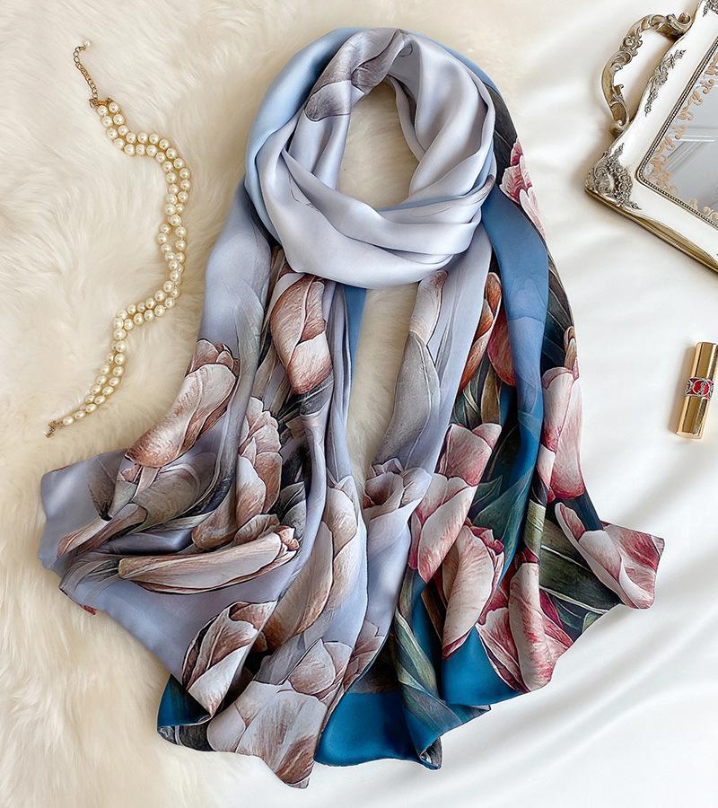 

2020 Double Layer Female Spring Scarves New Floral Design Long 100% Silk Scarf Shawl Autumn Winter Women Neck Hijab