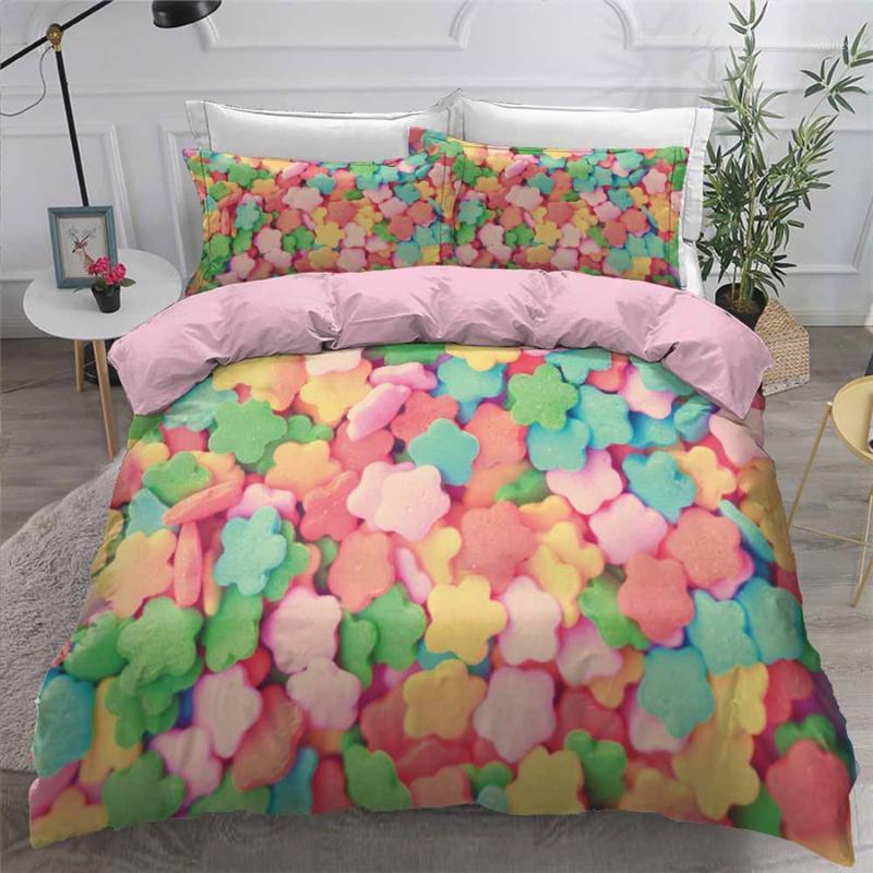 

HELENGILI 3D Bedding Set Candyland Print Duvet Cover Set Bedcloth with Pillowcase Bed Home Textiles #TGSJ061, As pic