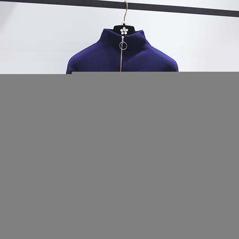 

Stretchable Plus Size Female Crochet Long-sleeve Sweaters Autumn Outerwear Zip Up Pullovers Qdq9, Blue