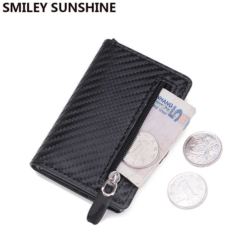 

Carbon Fiber Rfid Card Holder Wallets Men Zipper Coin Money Bag Male Thin Mini Slim Magic Wallet Small Money Bag Wolet for man 220106, Red;black
