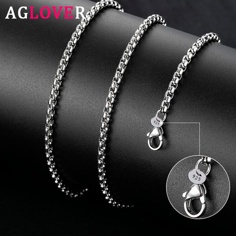 

AGLOVER 925 Sterling Silver 5MM 18/20/24 Inch Round Box Chain Necklace For Woman Man Fashion Wedding Engagement Jewelry Gift