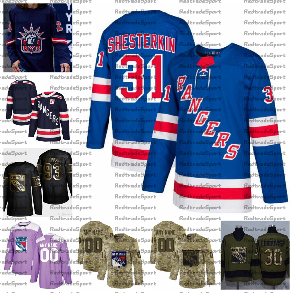

2021 Reverse Retro Customize 31 Igor Shesterkin New York Rangers Hockey Jersey Golden Edition Camo Veterans Day Fights Cancer Stitched, Gold
