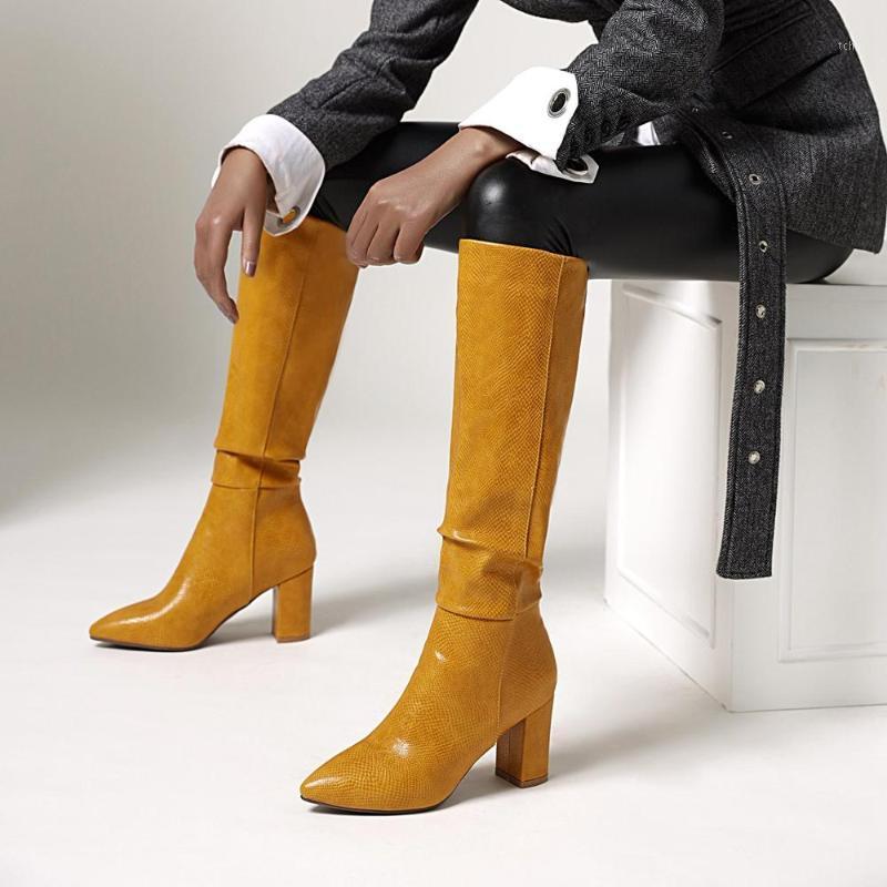 

High Heel Knee High Boots Women Shoes Faux Leather Pleated Long Boots Pointed Toe Zipper Autumn Winter Female 34-431, 3 short plush