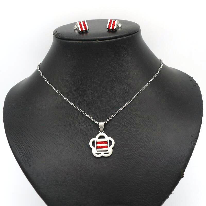 

Cute Bear Brand Stainless Steel Jewelry Sets for Women Gold Silver Color Inlay Red Crystal Pendant Necklace Earring Jewelry Sets, As pic