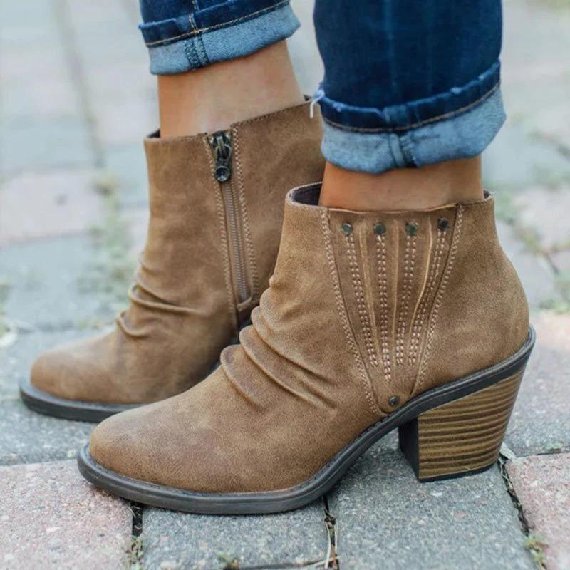 

women ankle boots high heels pumps shoes woman vintage PU leather autumn warm shoe chaussures femme zapatos mujer sapato D2068, Black