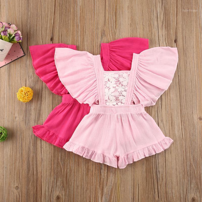 

Summer Solid 1-5Years Newborn Toddler Kid Baby Girl Lace Romper Jumpsuit Outfits 0-24M1, Pink