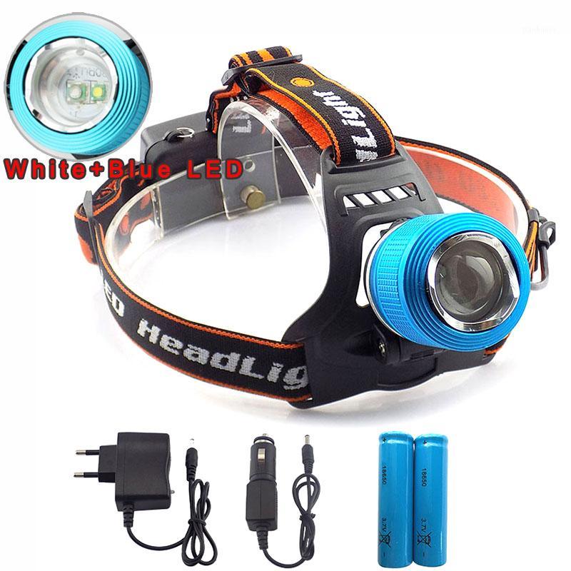 

2 LED white blue Q5 Headlamp Zoomable Focus Frontale fishing camping Head Lamp light high powerful Torch Headlight1