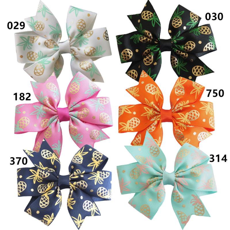 

Pineapple Hair Bow clips Kids Girls Summer Hairbow Hair Barrettes Gold Foil Fruits print Ribbon Bow Accessories hairgrips, Pineapple 029