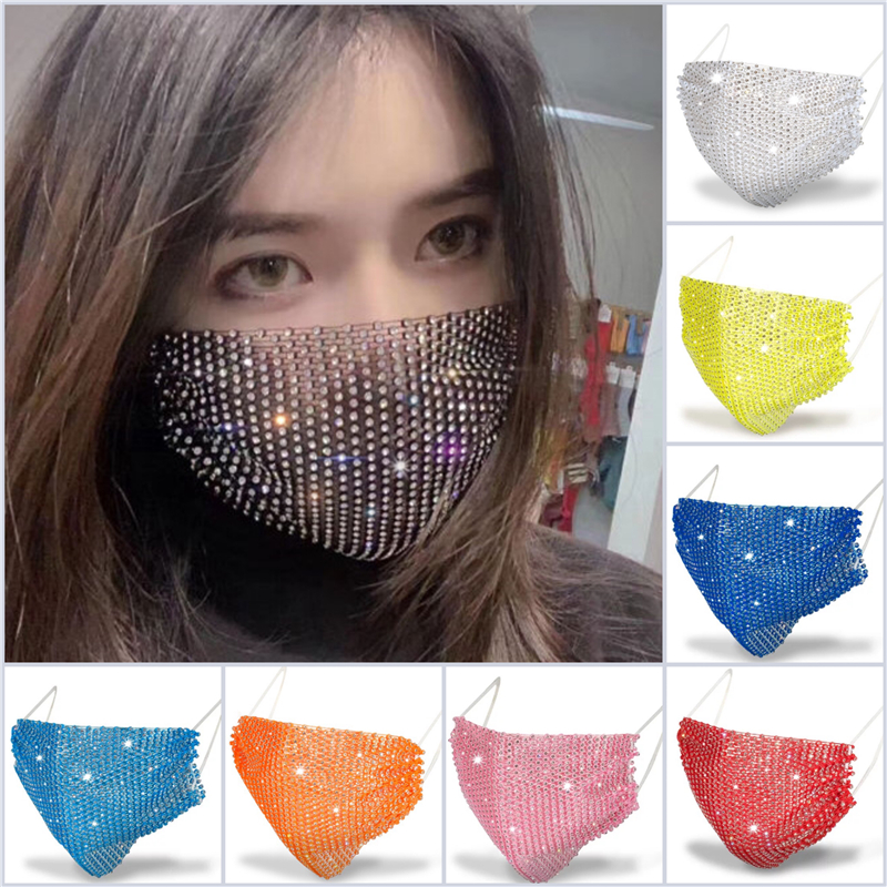 

20pcs Fast Ship Fashion Colorful Bling Diamond Mesh Masks Rhinestone Grid Net Washable Sexy Hollow Party Mask