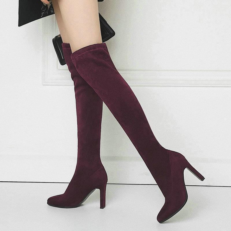

Sexy Leopard Print Over the Knee Boots for Women 2020 Faux suede Stretch Boots Comfort Block Heel Long Wedding Party1, Dark gray