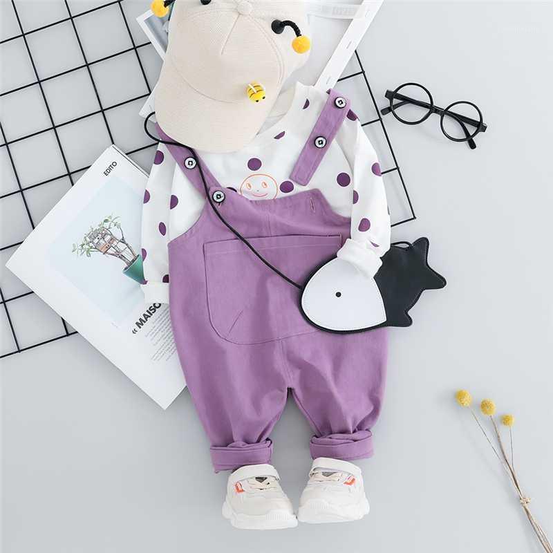 

WENWENDEXINGFU Autumn Baby Girls Clothing Sets Toddler Infant Clothes Suits Polka Dot T Shirt Bib Pants Kids Children Costume1, Beige
