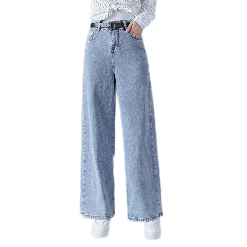 

The new 2020 denim wide-leg trousers for women are baggy, high-waisted and straight, with a slim look, Light blue
