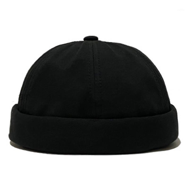 

Men Women Skullcap Sailor Cap Solid Color Rolled Cuff Bucket Cap Brimless Hat Leather Adjustment Buckle Cotton Hats1