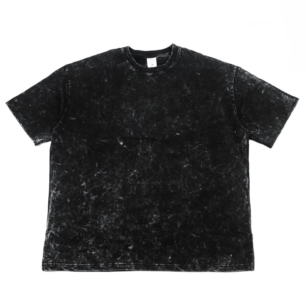 

Distressing Black Terry T-shirt Garment-Washed Cotton Tee Side Slits Streetwear