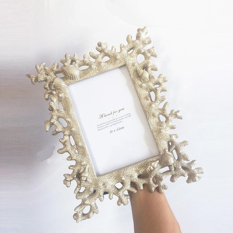 

New Nordic Style Resin Golden Coral Shell 6 Inch 7 Inch Photo Frame Photo Frame Setting Ocean High-end Gift Frames for Pictures