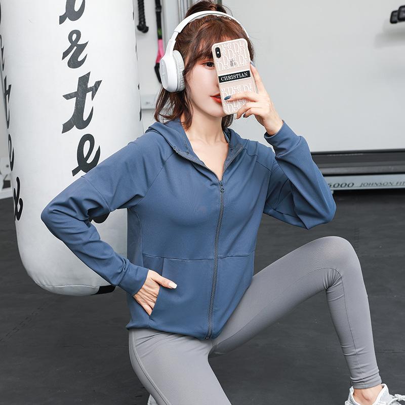 

Loose sports jacket women' hooded handsome zipper cardigan Yoga jacket running fast dry fitness long sleeve autumn and winter, Beige