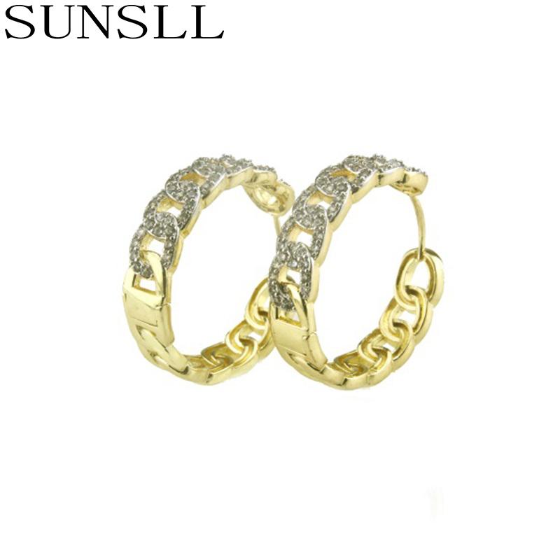 

SUNSLL New gold copper earrings white zirconia hoop earrings for women fashion party simple generous jewelry gifts