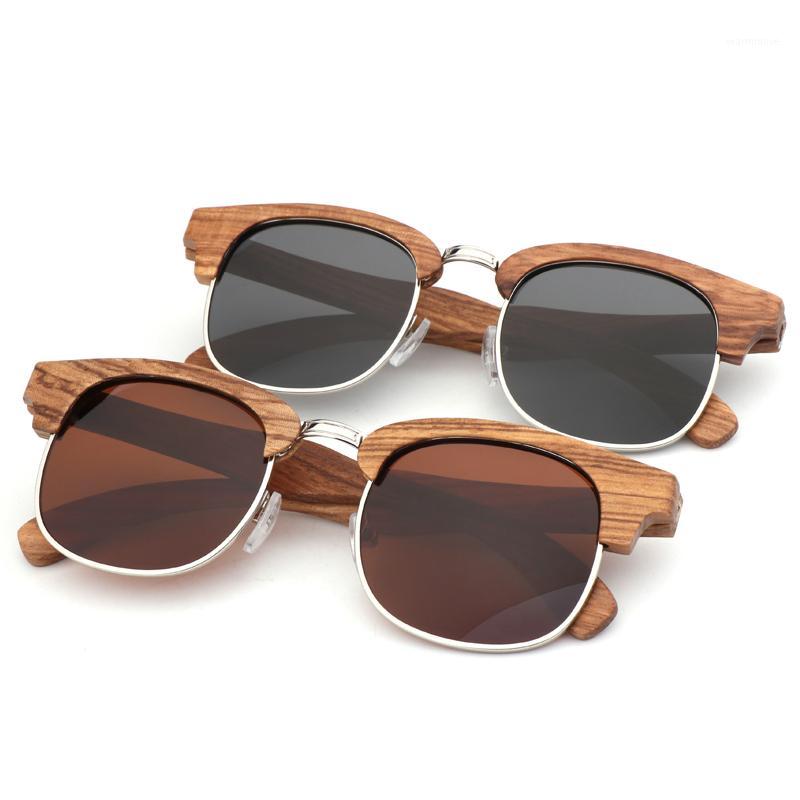 

2019 Retro Classic Polarized Wooden Sunglasses Men Women Brand Design Driving Semi-Rimless Sun Glasses Zebra Wood Legs Sunglasse1
