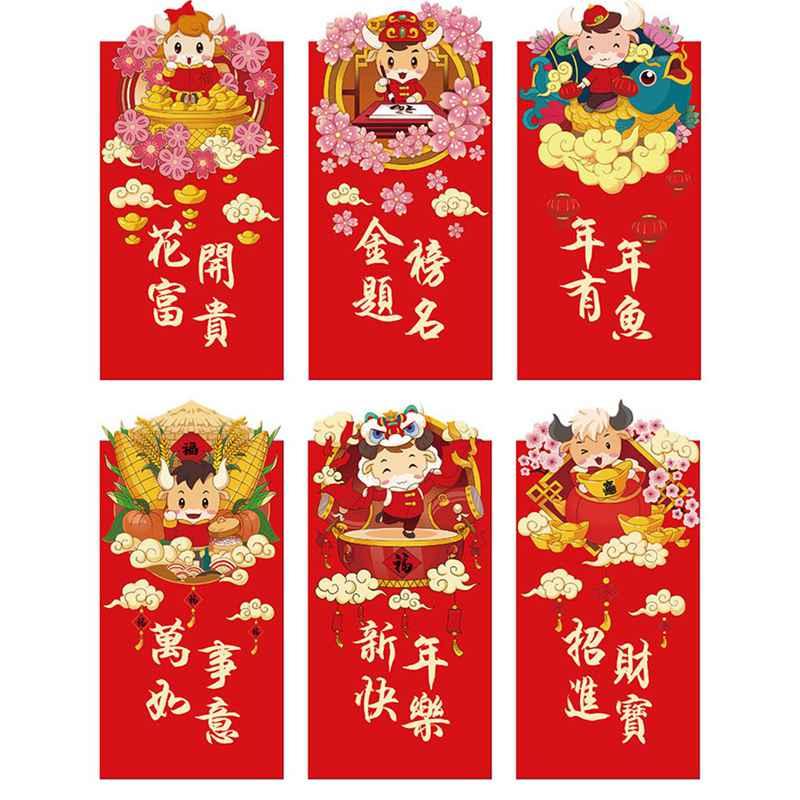 

2021 New Year Cartoon Red Envelopes Three-dimensional Special-shaped Red Envelope Spring Festival Thickened Packets 6 Pcs