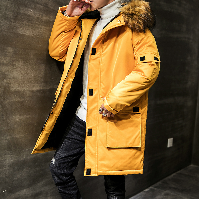 

2021 New Arrival Classical Men's Jacket with Hood Thicken Mode Mens Coat Occasional Windbreaker 19B3, Yellow.