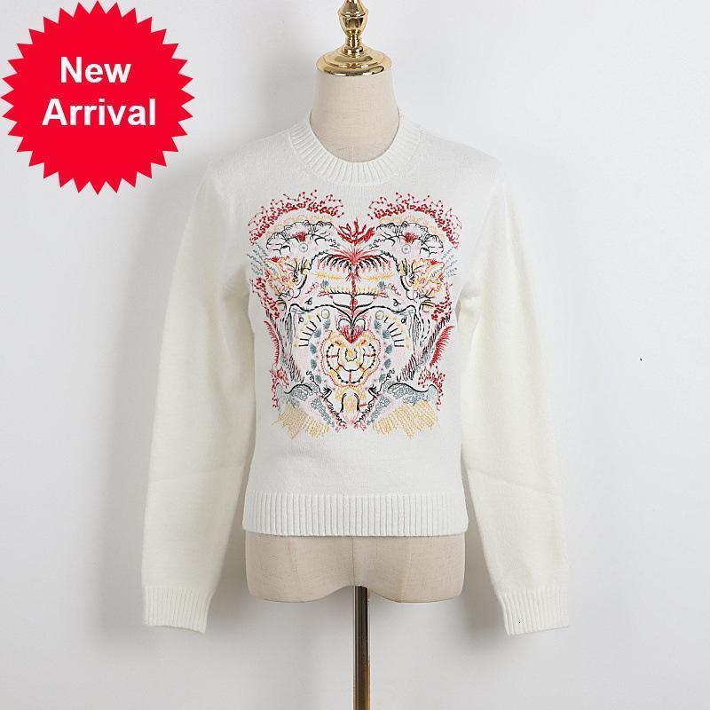 

Autumn 2021 New Casual Fashion Embroidered Women' Knitted Pullovers Track New Design the Long Sleeve Jumper RFC4, White
