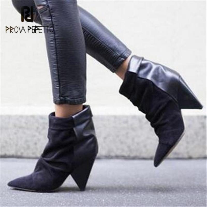 

Prova Perfetto Women Ankle Boots Sexy 8CM Spike High Heel Boots Suede Autumn Botas Mujer Wedge Shoes Woman Riding Boot1, Black
