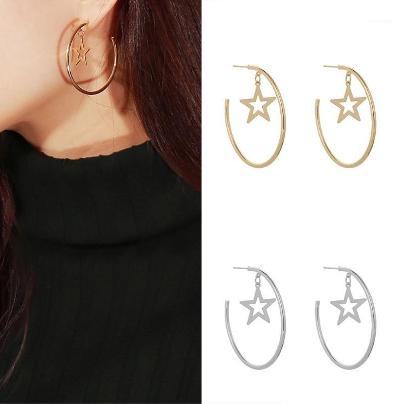 

New Romantic Style Hoop Earrings Cute Hollow Star Pattern Pendant Earrings Gold Silver Color Hoop Fashion Jewelry Gift1
