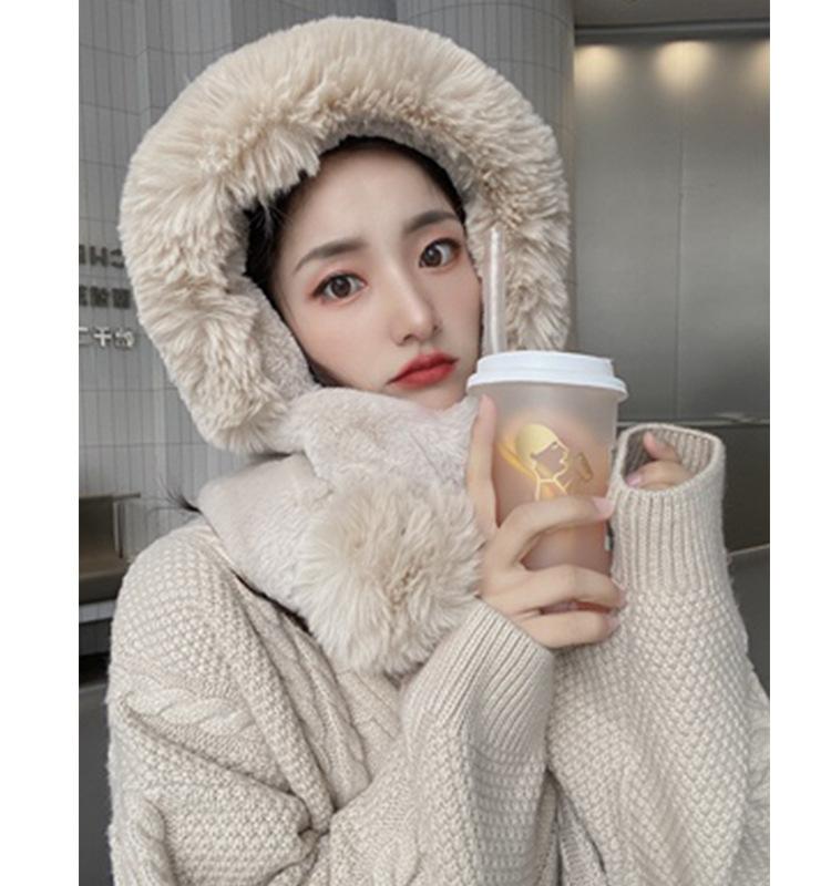 

Russian Fashion Winter Women Furry Beanies Caps Warm Thick Cute Pink Fur Hat Casual Plush Hat Scarf Set Casual Solid Women Caps, Black