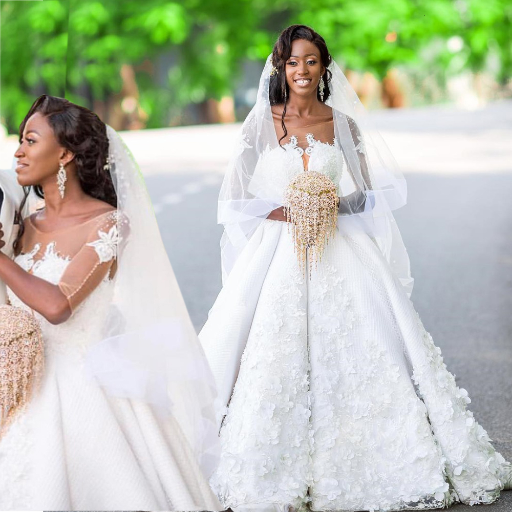

2021 New Luxury Flowers Rent Wedding Dresses Stylish Scoop-neck to Line Dressed As White Bride G93M, Ivory