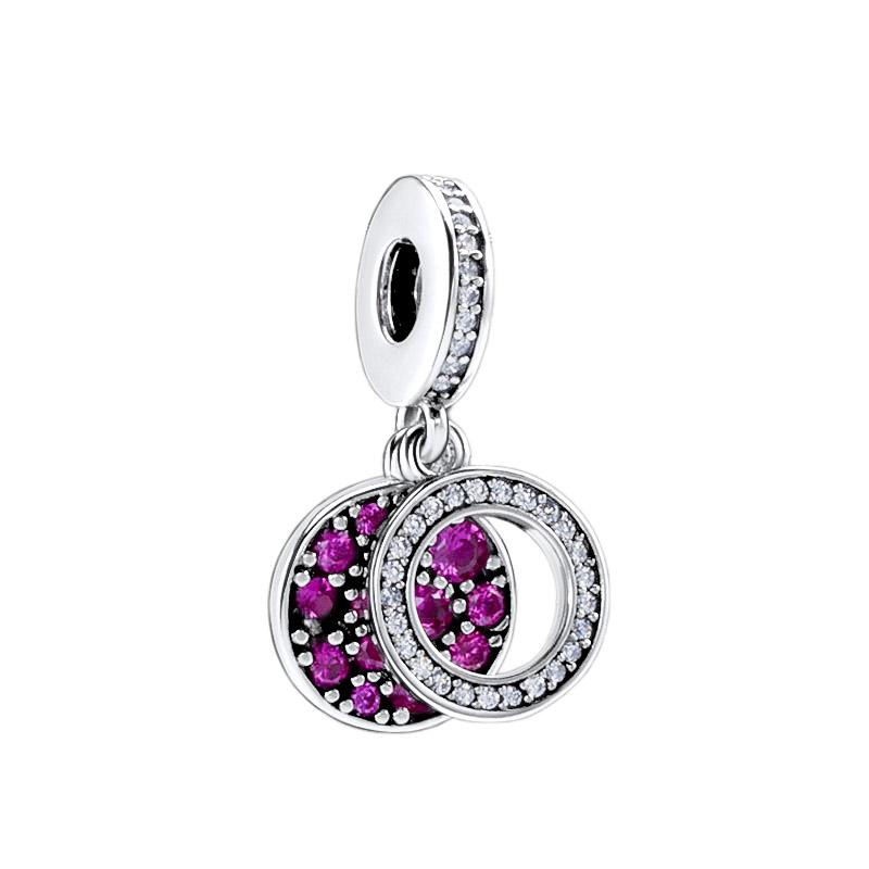 

2022 New Spring 925 Sterling Silver Sparkling Pink Disc Double Dangle Pendant Charm Bead Fits European Jewelry Charm Bracelets