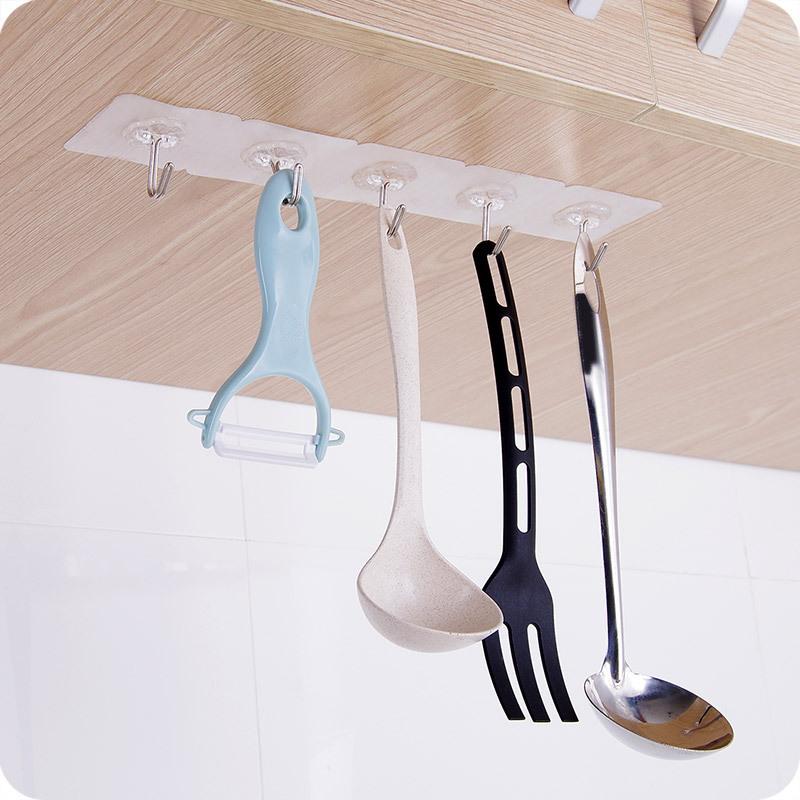 

Home Storage Organizer DIY Hook Multi-Purpose Self-adhesive Hooks PVC Hooks Kitchen Bathroom Storage Transparent Hook Tool