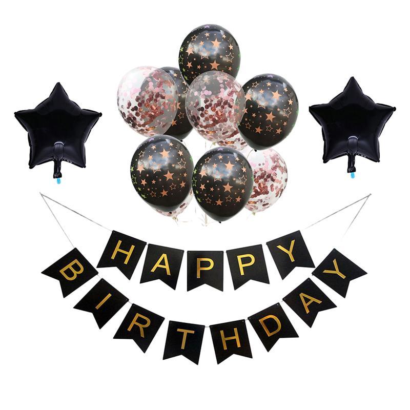 

Rose Gold Confetti Balloons Bunting Banner Set Pentagram Balloons Birthday Party Supplies Latex Party Decoration