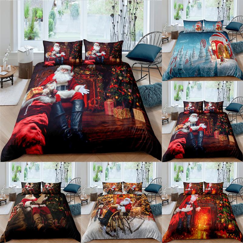 

ZEIMON Merry Christmas Bedding Set Duvet Cover and Pillowcase Luxury Home Textiles 3D Digital Printing Santa Claus Pattern, Bt56-5