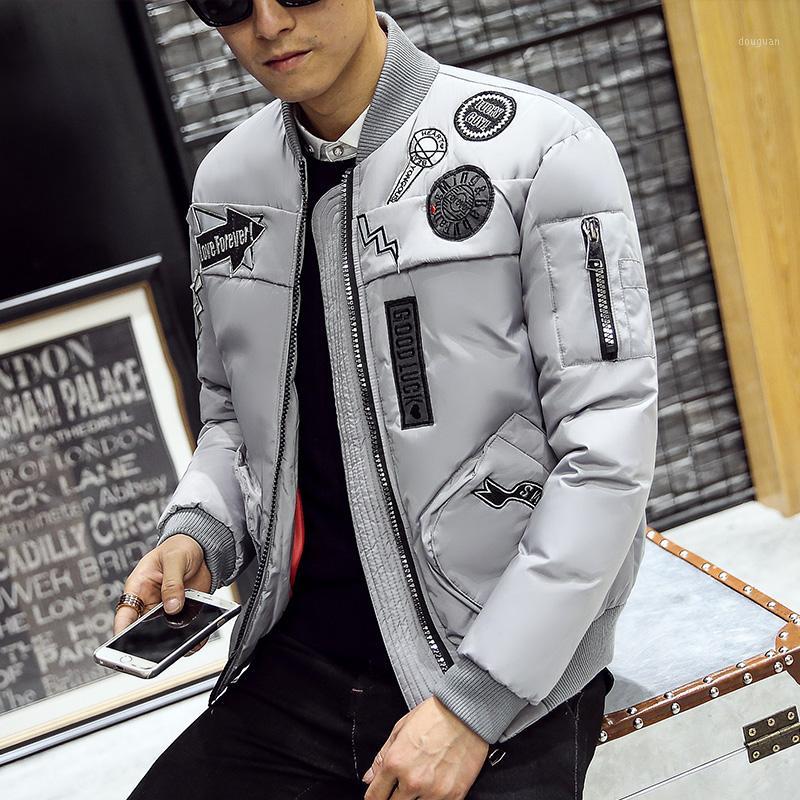 

Men's Down & Parkas Wholesale- 2021 Winter Casual Thick Color Jacket Simple Trend Of Embroidery All-match Slim Korean Version The Collar Coa, Grey