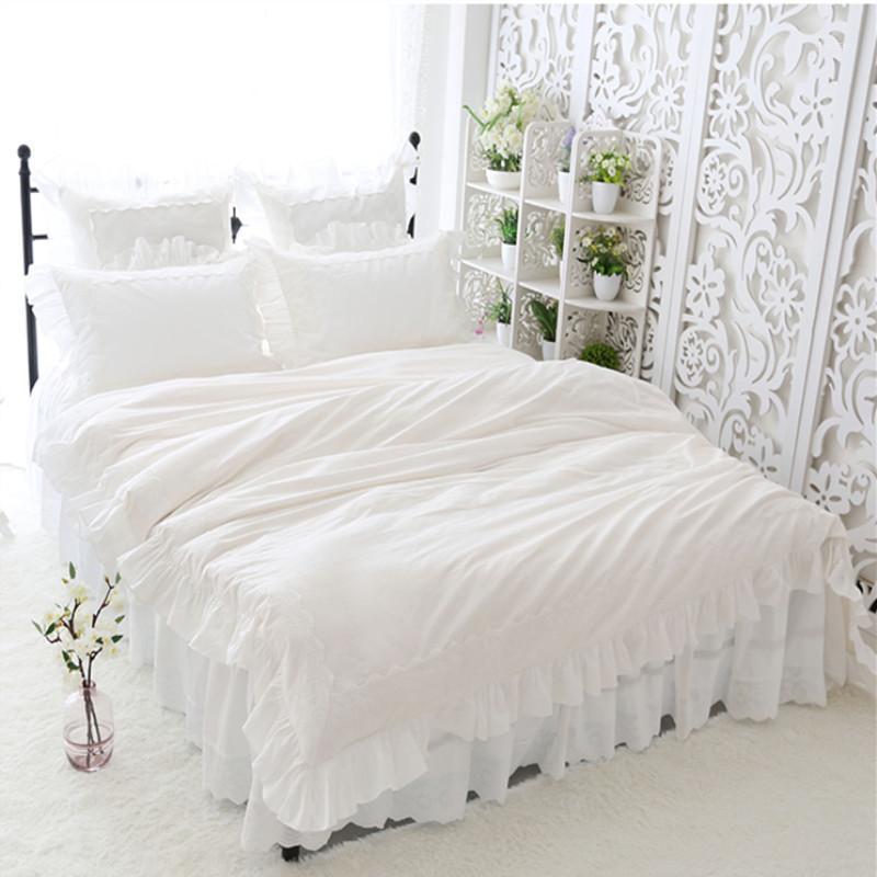 

New big lace princess bedding set  size elegant Embroidery ruffle duvet cover 100% cotton bed set home romantic bed sheet1, As pic