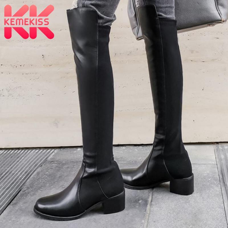 

KemeKiss New Women Over Knee Boots Real Leather Flat Heel Women Winter Boots Fashion Long Daily Footwear Size 34-421, Black 1 heel 3cm