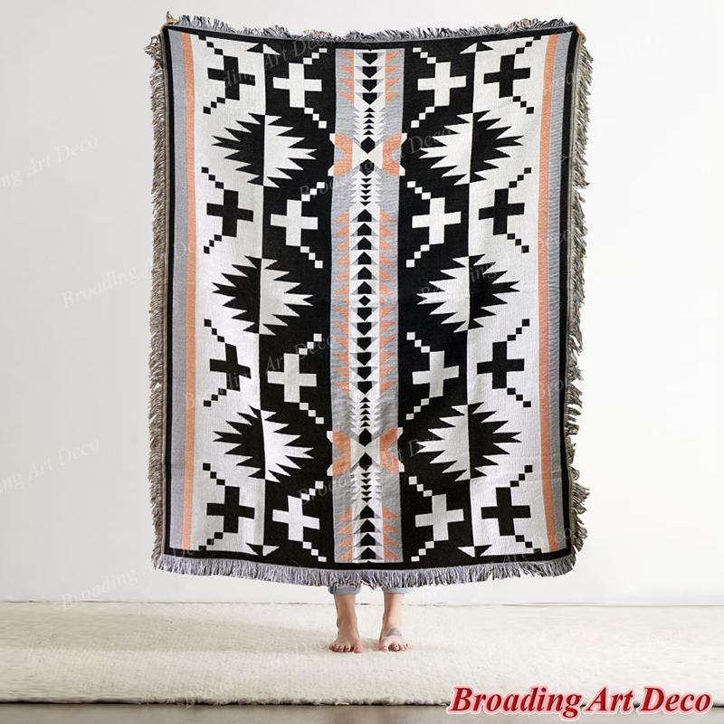 

Large Tribal Cotton Throw Blanket American Ethnic Area Picnic Rug Geometric Sofa Bed Cover Decorative Tapestry