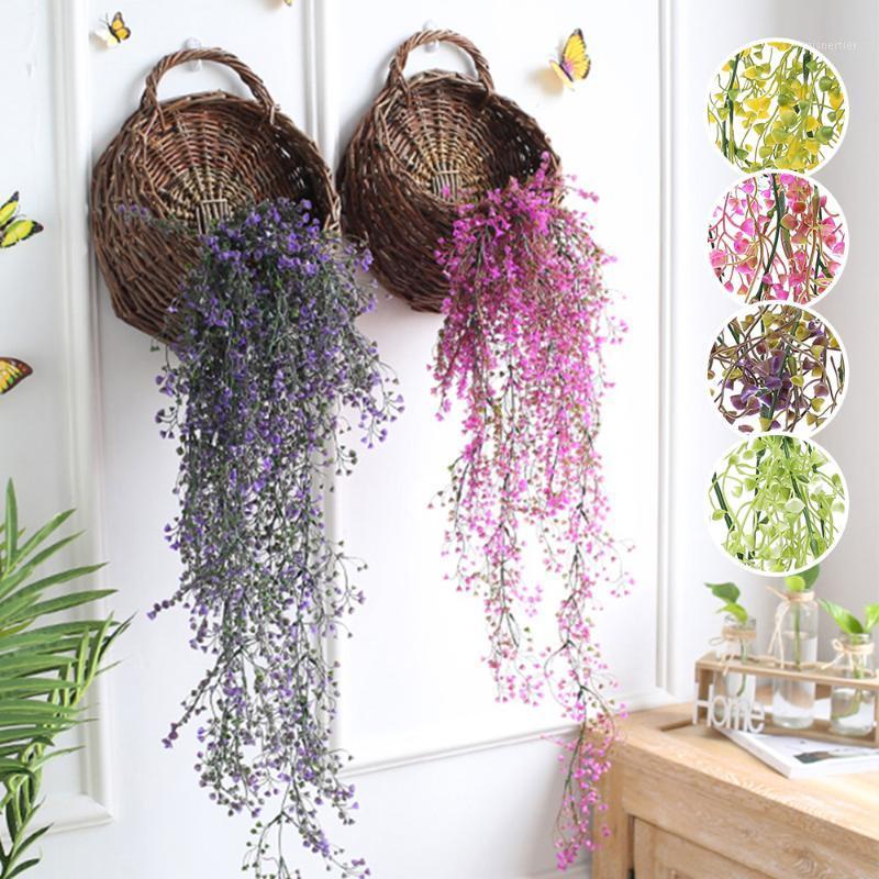 

Artificial Hanging Flower Wreath Vine Fake Leaf Flower Wall Hanging Basket Orchid Wedding Party Home Decoration1, Beige