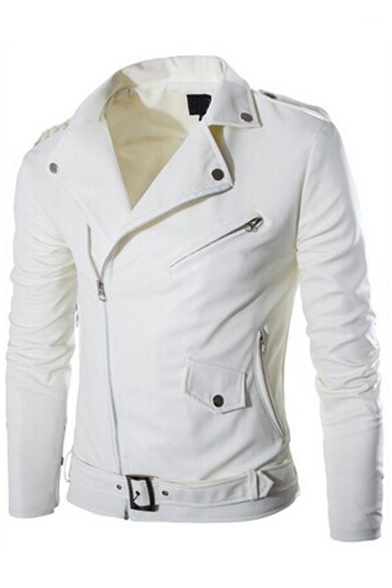 

Men's Jackets Wholesale- Cool Fit Punk Zip Motorcycle Leather Jacket1, White
