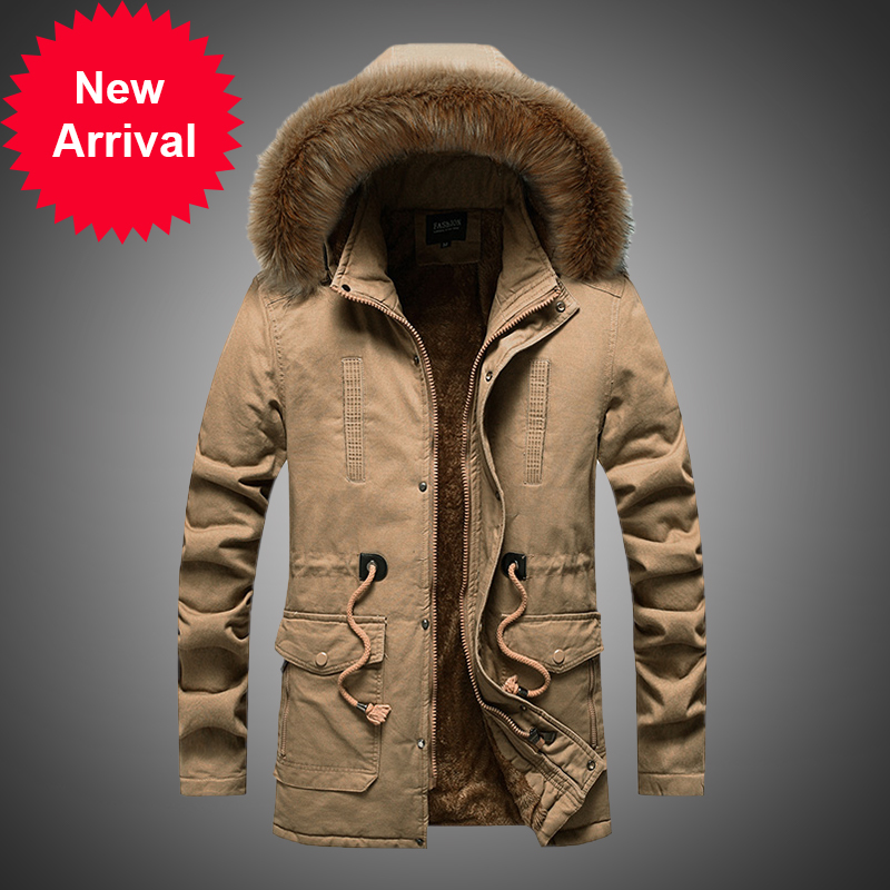 

2020 new hot trend woolen men's leather cotton parkas jacket thicken jackets with hoodie, Black fk044