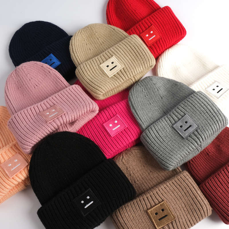 180g square smiling face knitted autumn winter warm thickened wool men and women's couple's cold hat