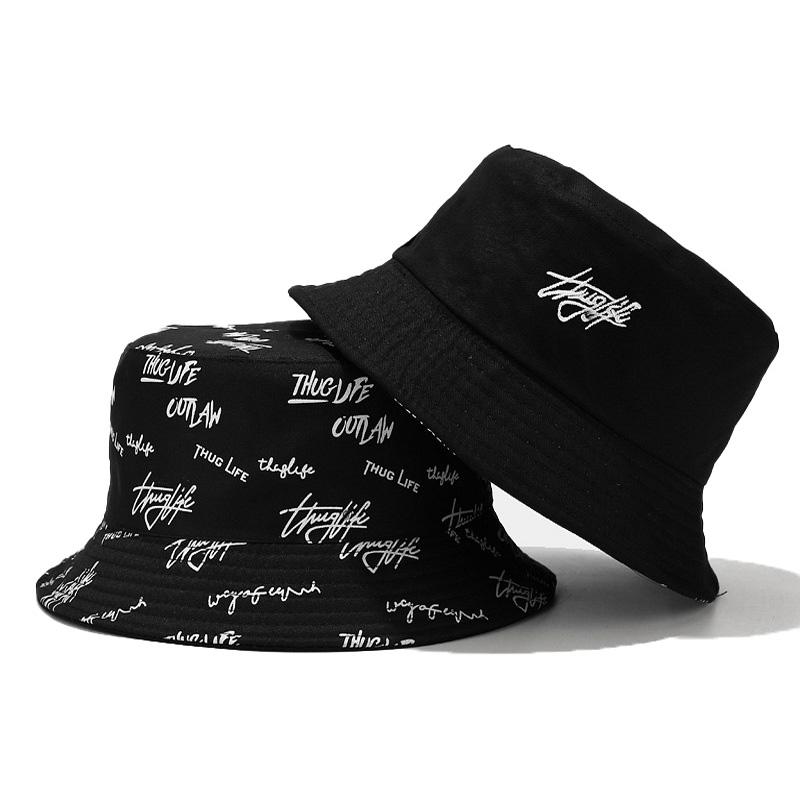 

Unisex Letter Foldable Bucket Hat Beach Sun Hat Street Headwear Fisherman Outdoor Cap Men and Woman Outdoor Double Side, White