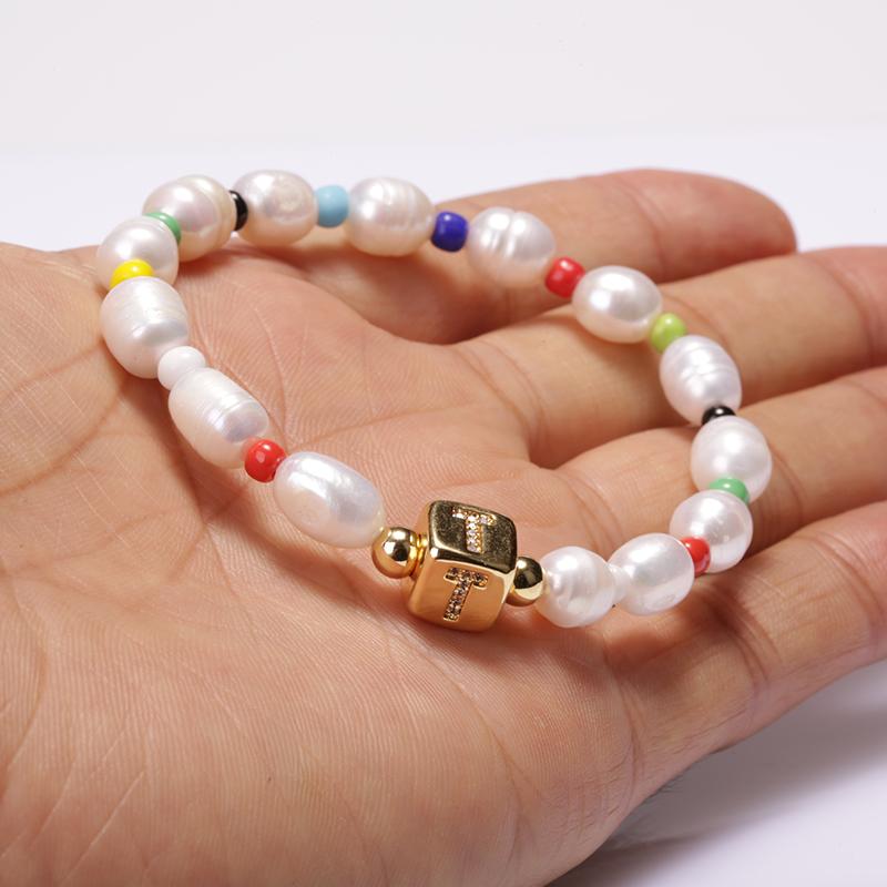 

Natural Freshwater Pearl Beaded Bohemia Gypsy Gold CZ Initial 26 Alphabet Letter Name Charm Bracelets For Women Man 2020