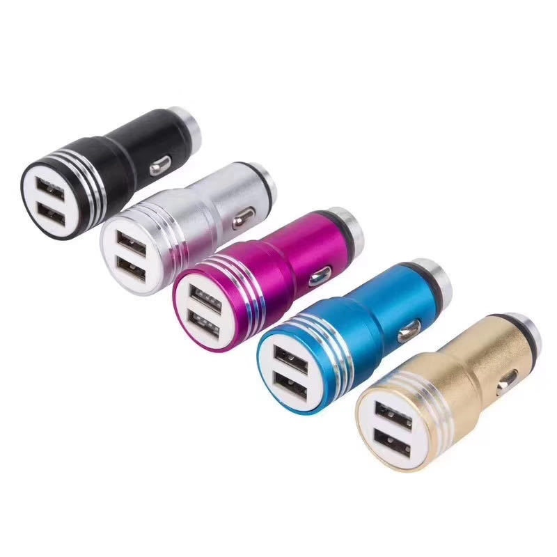 

Universal metal Dual USB Car Charger for Xiaomi Huawei P30 Pro 2.1A 1A Safe Car Charging Mobile Phone Charger Aluminum Alloy
