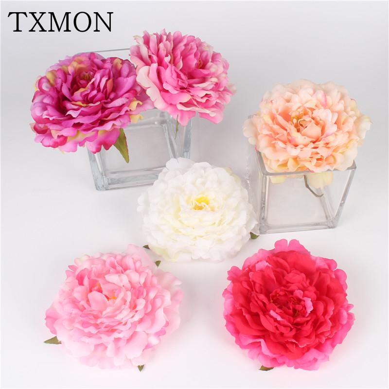 

16cm DIY Peony Flower Heads Silk Artificial Flowers For Wedding Decoration DIY Decorative Wreath Gift Box Fake Flowers 10pcs/lot, White