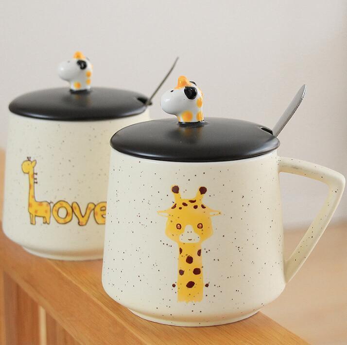 

Cartoon Mugs With Cover Spoon Creative Ceramic Coffee Breakfast Milk Water Mug Porcelain Cup Home Drinkware Glasses Gift, 03
