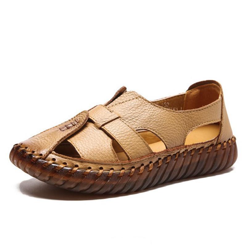 

Summer new style ladies sandals leather women's shoes sandals retro ladies flat shoes, Black